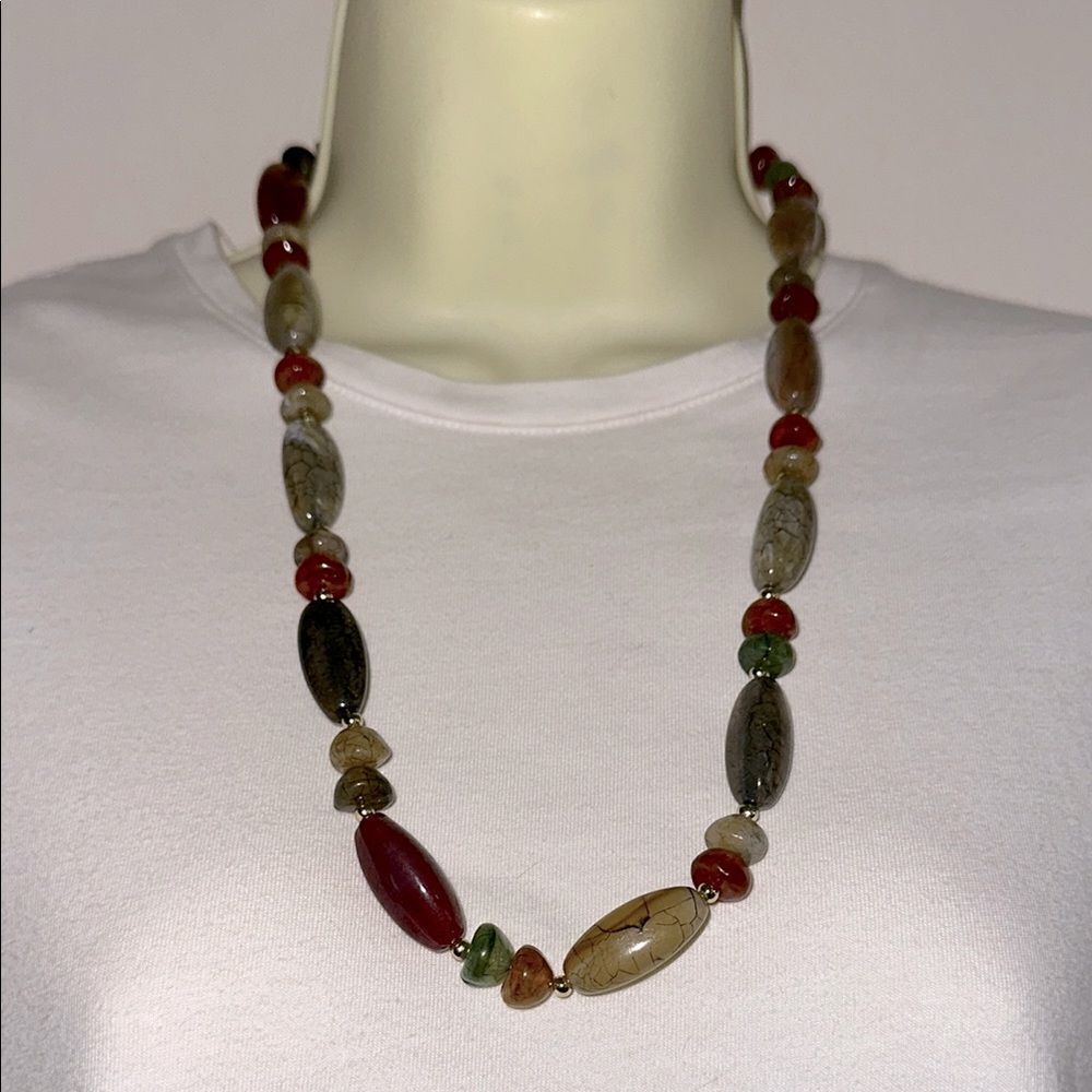 Multicolor Purple, Tan, Green,‎ Blue & Amber Stone Bead Necklace